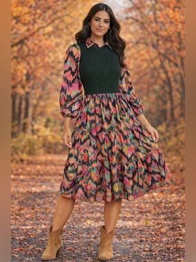 SSYS the label Ikat Print Knit Top Midi Dress size tiered cottagecore size M